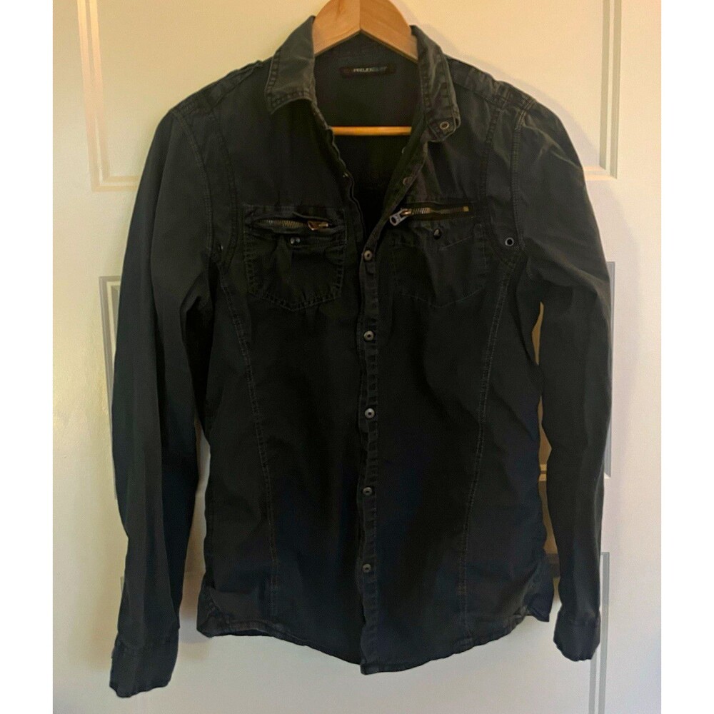 Projek Raw Men's Shirt Size Small Black Long Sleeve Casual Button Down Zippers